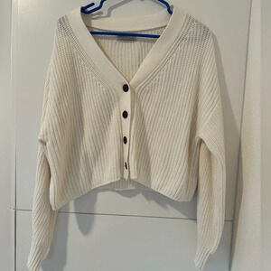 Urban Outfitters Ivory Button Up Cropped Knit Cardigan